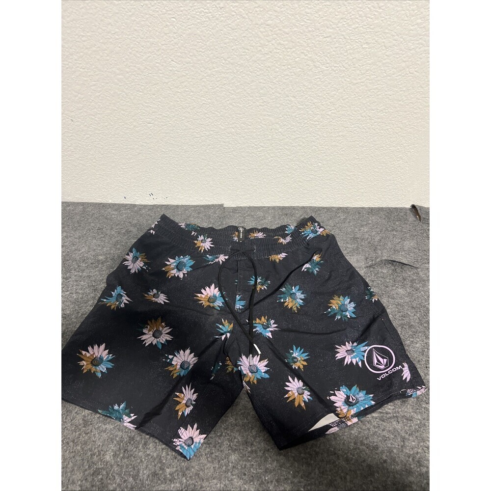 Volcom Black Floral Manic True to This Swim Trunks Shorts Boardshorts Small Mens